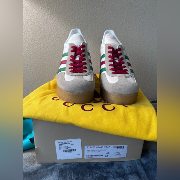 BRAND NEW Gucci X Adidas White Suede/Leather Gazelle Wedge Sneaker Size 41+ 11.5 - Picture 2 of 10